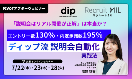 「説明会はリアル開催が正解」は本当か？ エントリー数130%・内定承諾数195%を実現した、 ディップ流「説明会自動化」の実践法